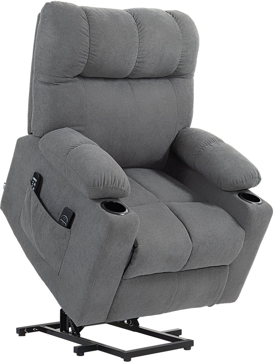 Homona Sta-opfauteuil - Met massagefunctie, lendenverwarming en bekerhouders - 91 x 95 x 109 cm - Grijs