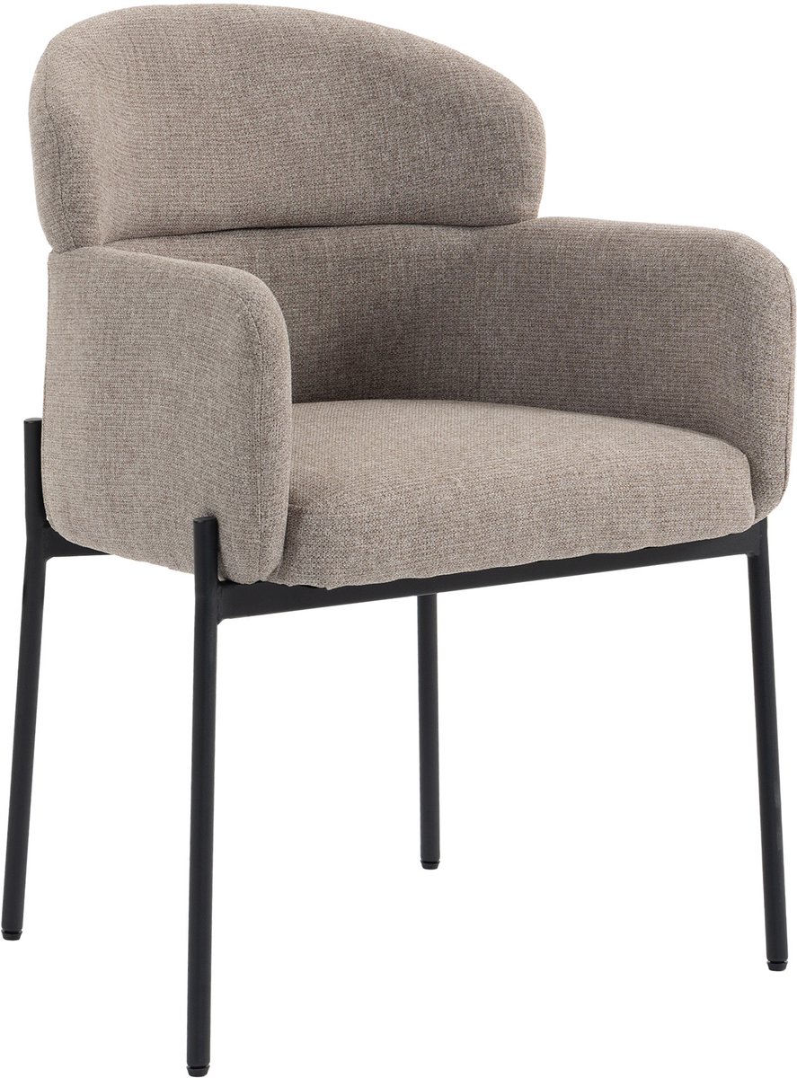 Homona Fauteuil met Chenille-look - Met armleuningen en metalen poten - 60 x 57 x 83 cm - Lichtbruin