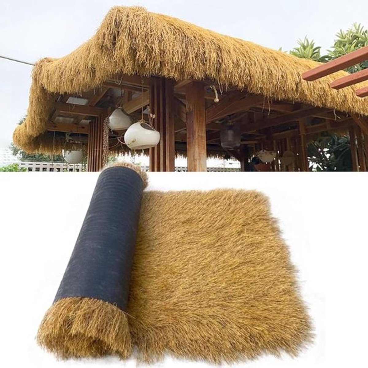 Kunstmatige rieten rol - Imitatie van een palmdak - Tuindecoratie voor buiten - Weerbestendig en duurzaam - 1 x 14 meter - Natuurlijk gras