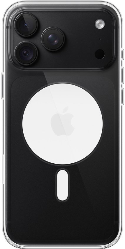 Transparante Apple MagSafe hoes met een zwarte achterkant voor iPhone 18 Pro Max.