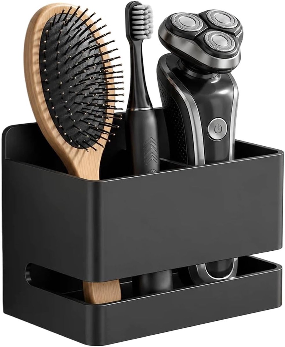 Badkamerrek met 2 vakken, aluminium doucheplank zonder boren, zelfklevende plank voor shampoo, flessen en cosmetica, ideaal voor een georganiseerde en moderne badkamer, zwart