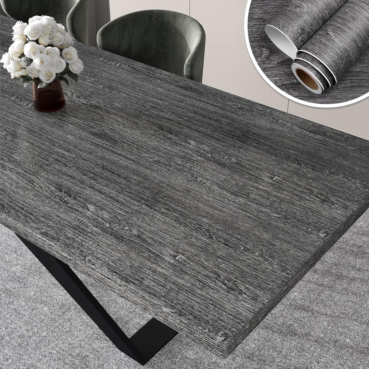Yenhome Adhesive Film Furniture Film Wood Look Black 40 x 300 cm Furniture Film Self-Adhesive Light Black Wood for - ShopVlot