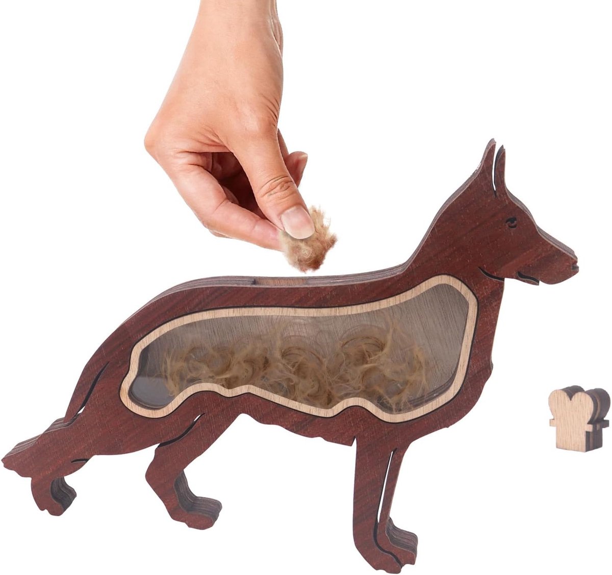 Huisdierenhaar aandenkistje, houten huisdierenbont herdenkingsdoos voor hond, in de vorm van een hond, standaard - ShopVlot