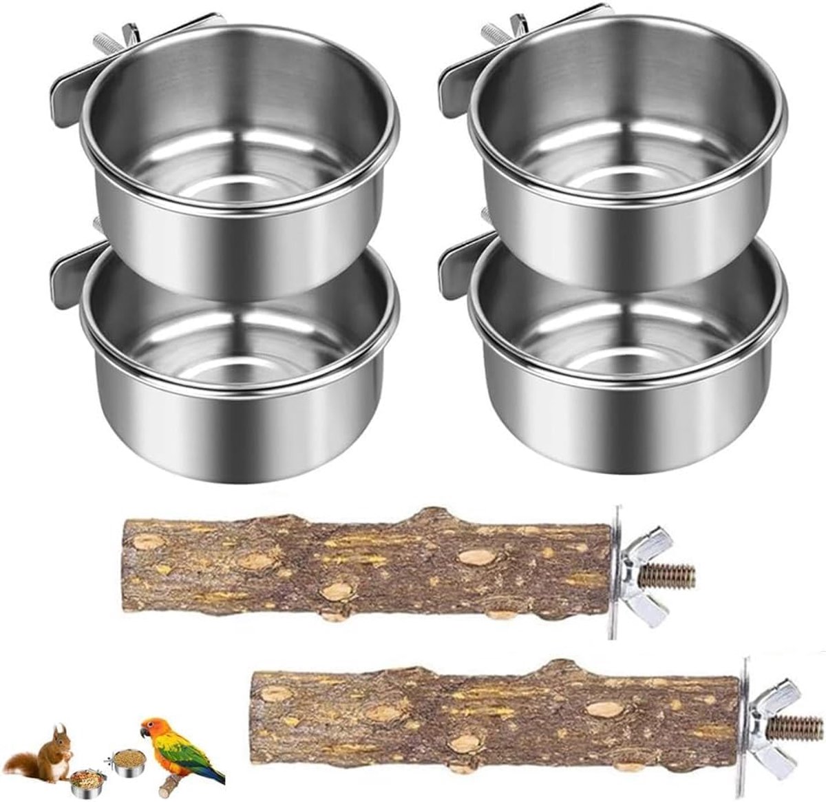 4pcs Parrot Feeder Dispenser, Bird Feeder Dispenser, Feeding Bowl, Bird Feeder Plate, 2 Pieces Perches, Feeder - ShopVlot