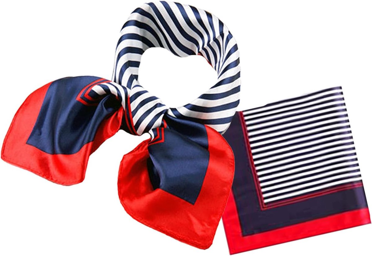 2 Pcs Square Imitation Silk Scarves Red White Blue Sailors Costume Women - ShopVlot