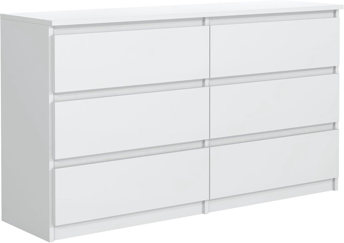 Dressoir 140 cm breed x 78,5 cm hoog x 39 cm diep - 3 lades en 2 deuren - mat wit gelamineerd board - Industrohome
