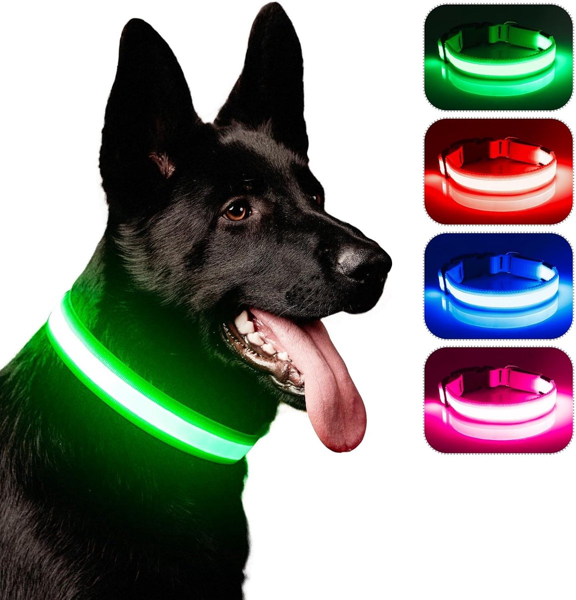 ITayga USB-oplaadbare led-hondenhalsband, instelbaar, oplichtend, veiligheidslicht, TPU, waterdicht, 3 verlichtingsmodi (groen, M)