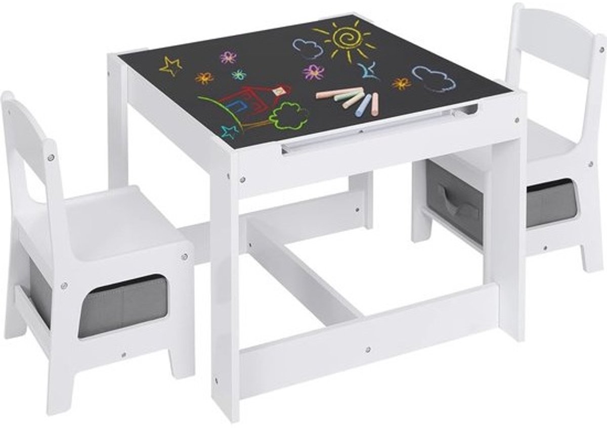 Kindertafelset met 2 stoelen - Opbergruimte voor kinderen - 3-in-1-kinderactiviteitstafel - Voor spelen en creativiteit