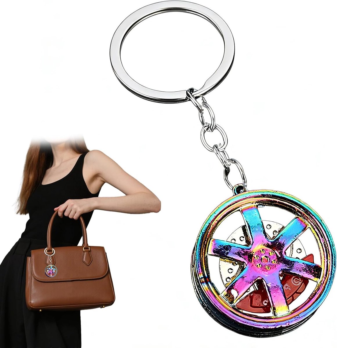 Sleutelhanger Auto Wieldop TE37 met Remschijf – Duurzaam en Kleurrijk, Perfect als Cadeau voor Auto Enthousiastelingen, 1 Stuk