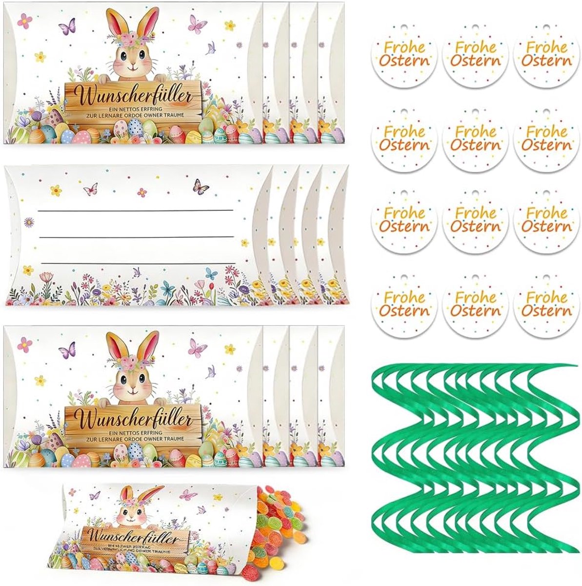 12x Paashaas Kussendoosjes Wensvervuller met Bloemen & Vlinders, Geschenkdoosjes voor Geld, Cadeaubonnen & Snoepjes, Complete Set met Kaart en Lint – Vrolijk Pasen Decoratie & Cadeau (1)
