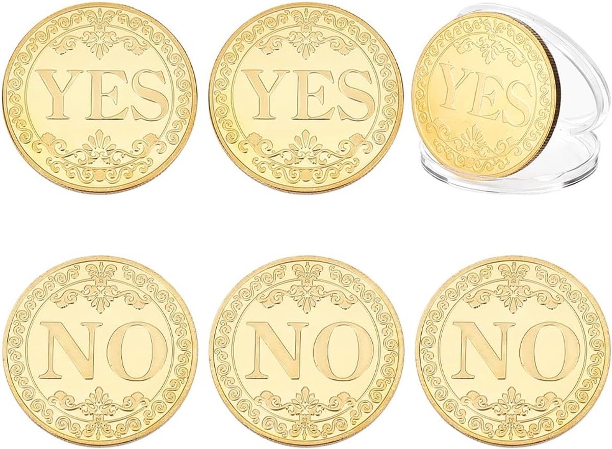 6 stuks ijzer ja nee beslissing munten goud rond uitdagingsmunt beslissing maker werpteken draagbaar dubbelzijdig maken draaien