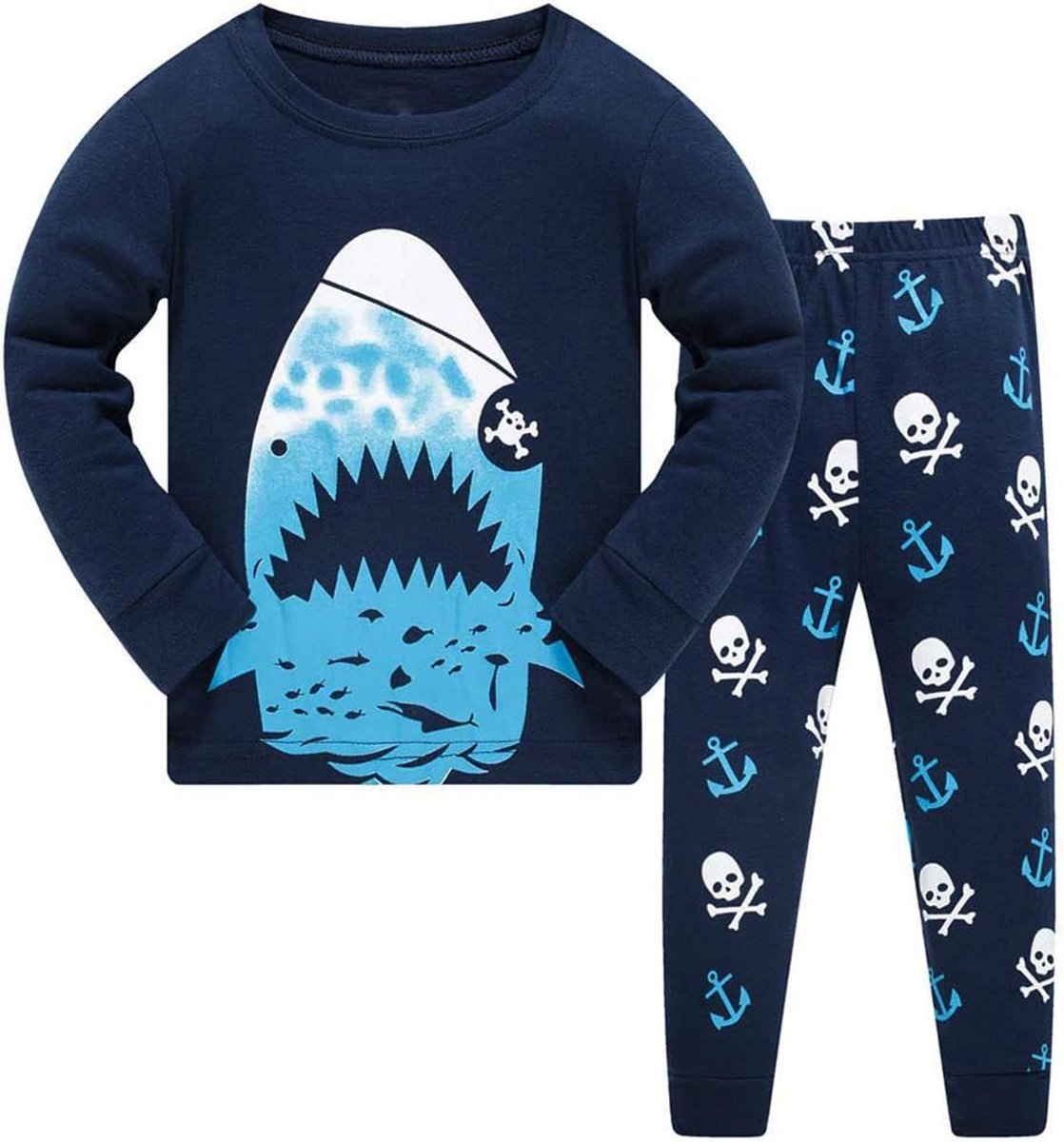Astronaut, haai, lange mouwen, tweedelige pyjama voor kinderen van katoen, pyjamaset voor de winter, Kerstmis, nachtkleding in de maten voor 1-12 jaar, 6-7 Jaar