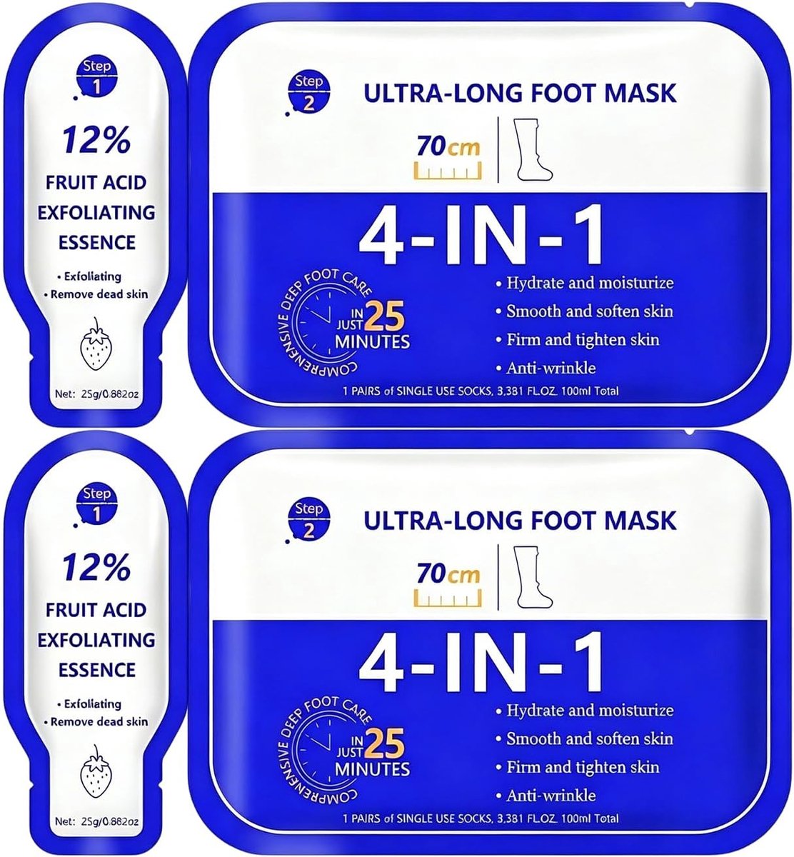 2 paar eeltsokken, voetpeelingmasker, lange sectie, voetmaskersokken, vier in één hydraterende verzorging, herstelt ruwe hielen, eenvoudig te gebruiken