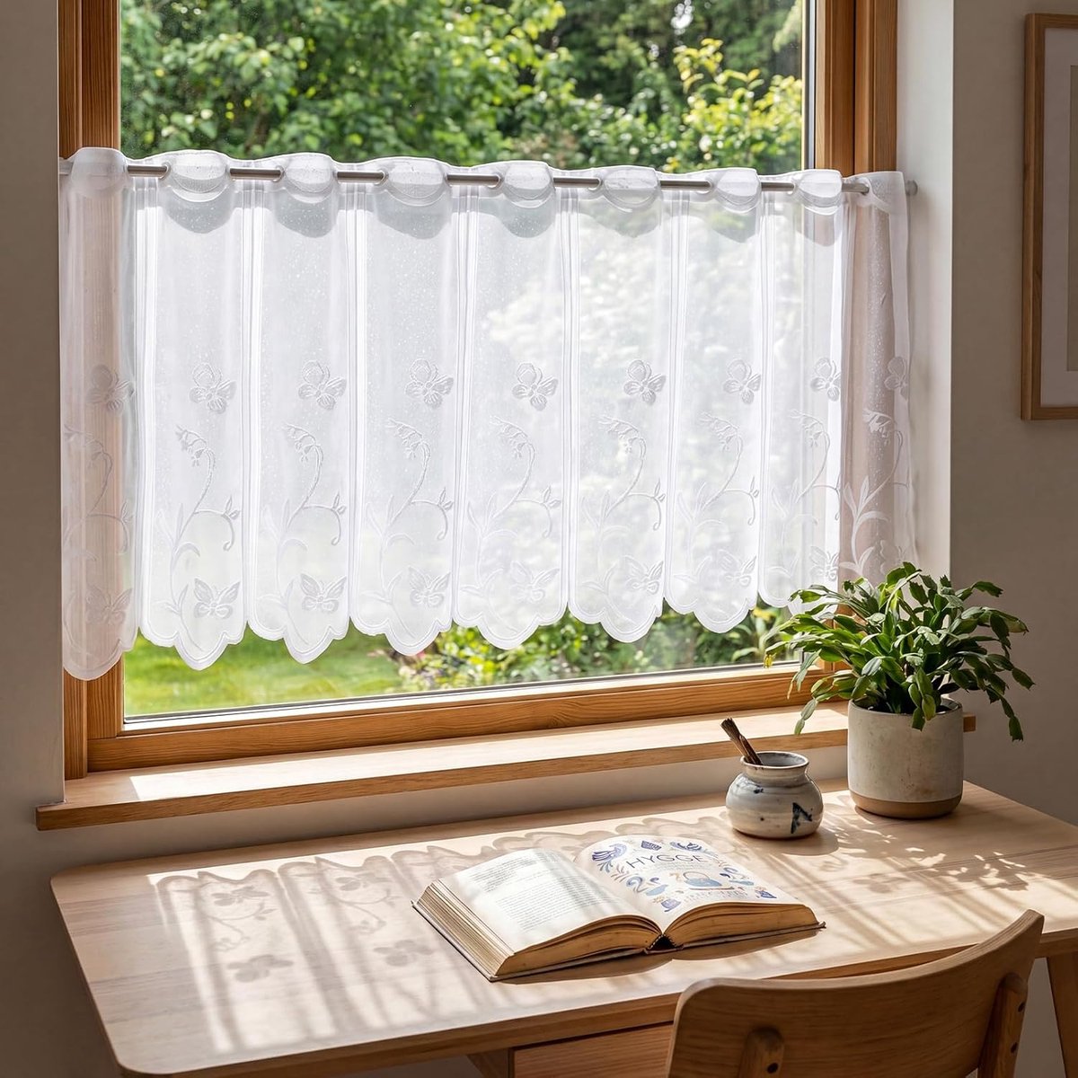 4 stuks vitrages 130 × 45 cm bistrogordijnen, gordijnen kort raam, vitrage voor keuken woonkamer