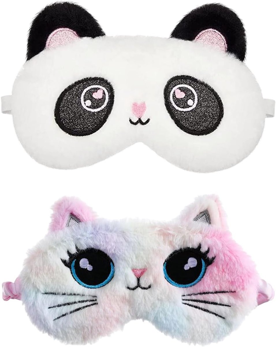 Oogmaskers voor kinderen - 2 stuks kat en panda - pluche en ademend - comfortabele slaapmaskers - SnelShoppen