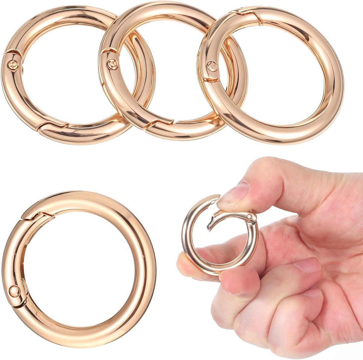 4 Pcs Gold Key Rings, 1 in Feather O Rings, Round Clips, Snap Gold Key Chains, Metal Circle Rings for Key Ring - ShopVlot