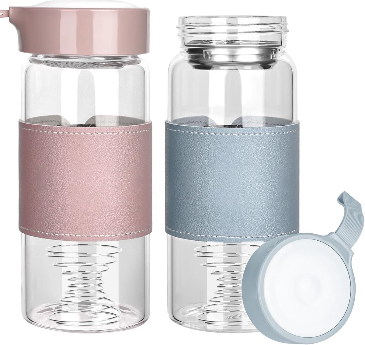 Set van 2 kleine shakeglazen, BPA-vrij en geurloos, ideaal voor proteïneshakes, smoothies en fitnessdranken, met geïntegreerde zeef en 304SS mengbal