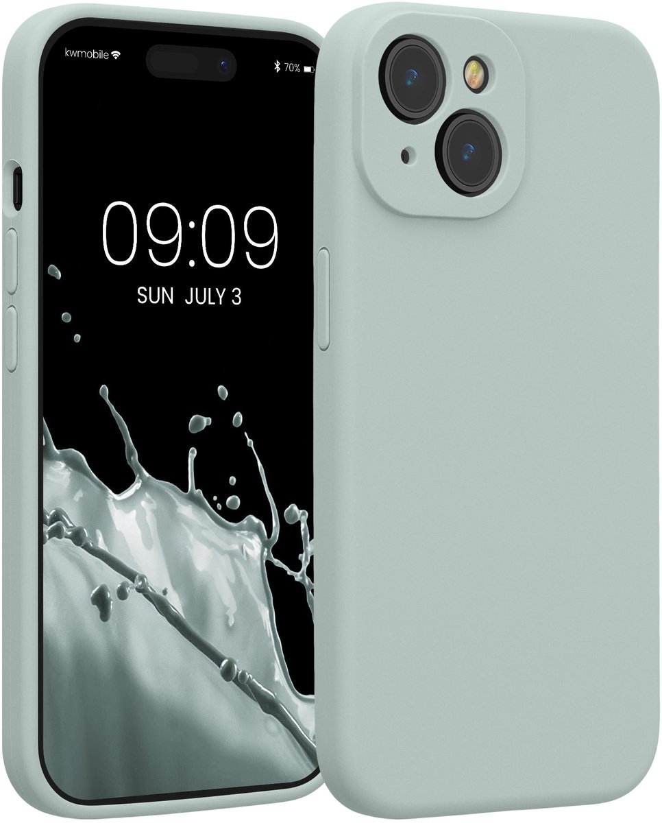 kwmobile telefoonhoesje geschikt voor Apple iPhone 15 - TPU backcover met siliconen coating - Smartphone case in cool mint