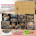 Inhoud van diamond painting kaartenpakket: 8 kaarten, enveloppen, diamanten, pen, bakje en wax.