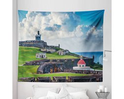 ABAKUHAUS Puerto Rico Wandkleed King-formaat, Historisch Fort San Felipe Del Morro Landschap Central Amerika Caribisch Foto, Wandkleed Bedsprei Bedhoes Wanddecoratie, King-formaat, Aqua Groen