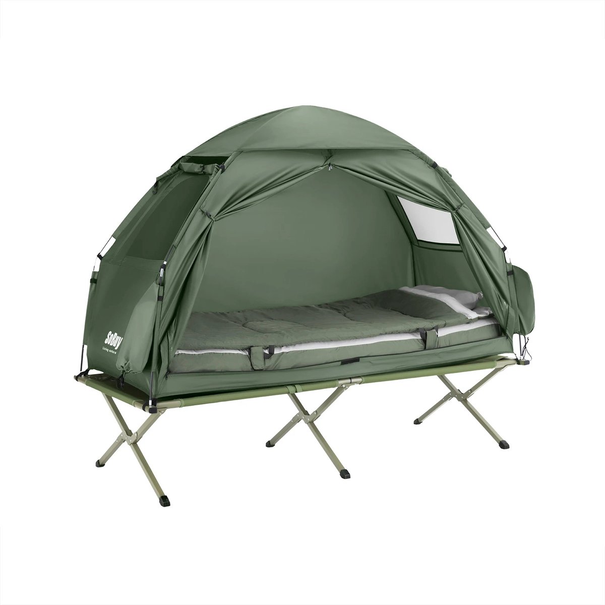 Nyoz 1-persoons campingtent - Tent - Kampeertent - Met campingbed - Luchtmatras - Elektrische luchtpomp - 160 kg - Draagtas