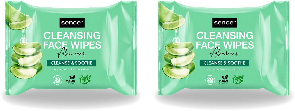 2 x Sence - Aloë Vera - Gezichtsreinigingsdoekjes - Verzachtend - 20 Doekjes - Voordeelverpakking - 2 stuks