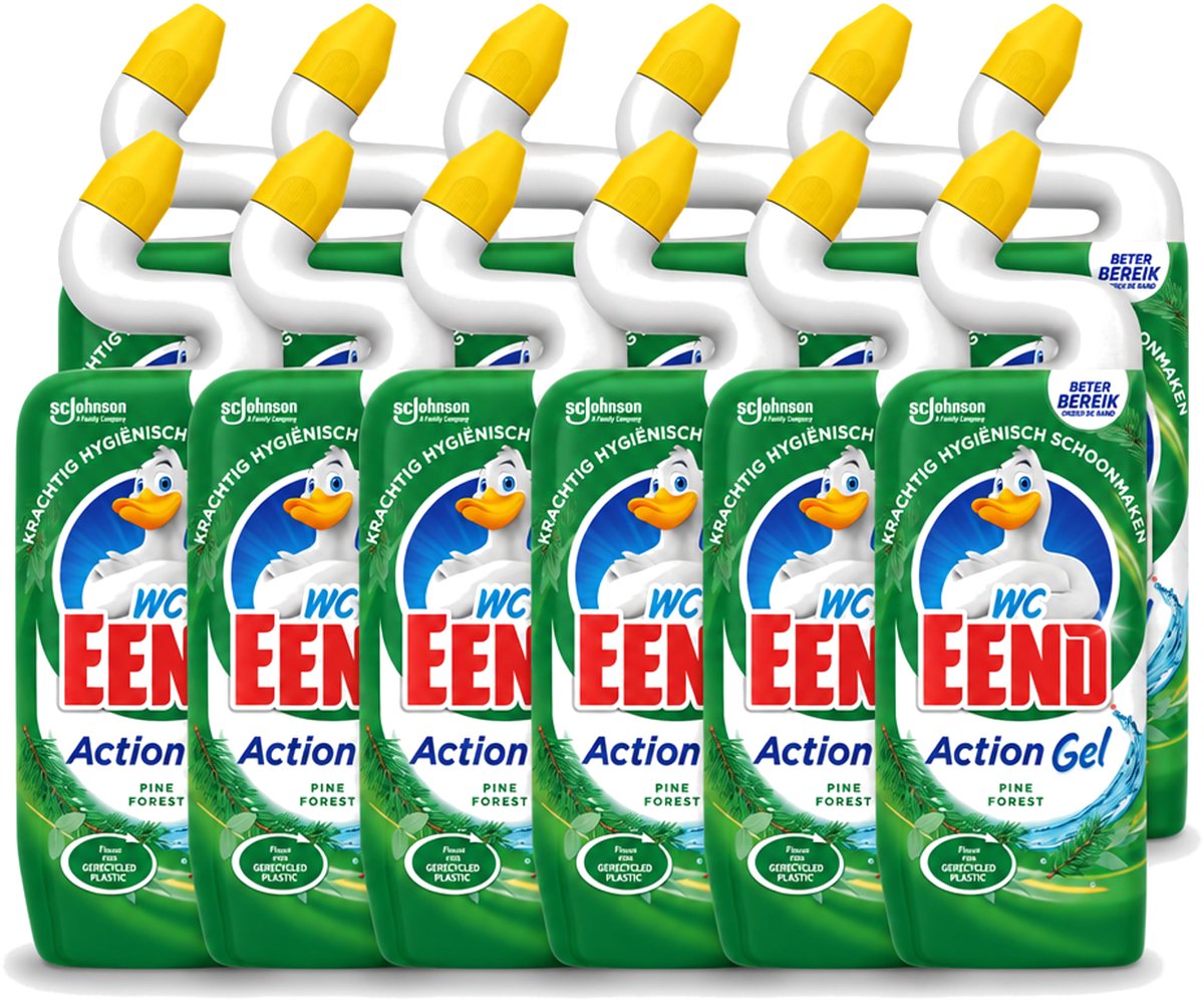 12 x WC Eend - Toiletreiniger - Action Gel - Pine Forest - Krachtige Reiniging & Frisse Dennengeur - 750 ml - Voordeelverpakking - 12 stuks
