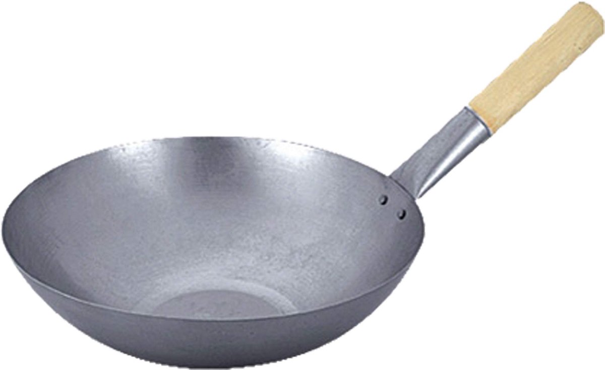 SnelShoppen - IJzeren Wok Pan 20x53 cm - Grijze Wok voor Keuken, Koken, Stir-fry en BBQ - Duurzaam Kookgerei voor Gezond Koken