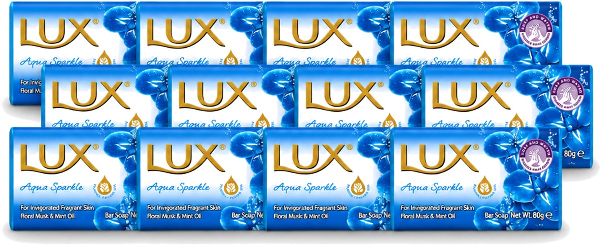 12 x Lux - Zeep - Aqua Sparkle - Hydraterend - Verkwikkende Geur - 80 g - Voordeelverpakking - 12 stuks