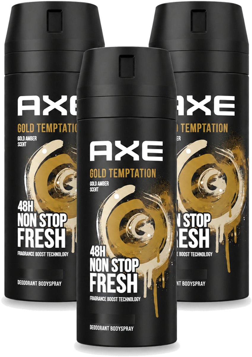 3 x Axe - Deodorant Bodyspray - 48hrs Non Stop Fresh - Gold Temptation - Gold Amber - 150 ml - Voordeelverpakking - 3 stuks