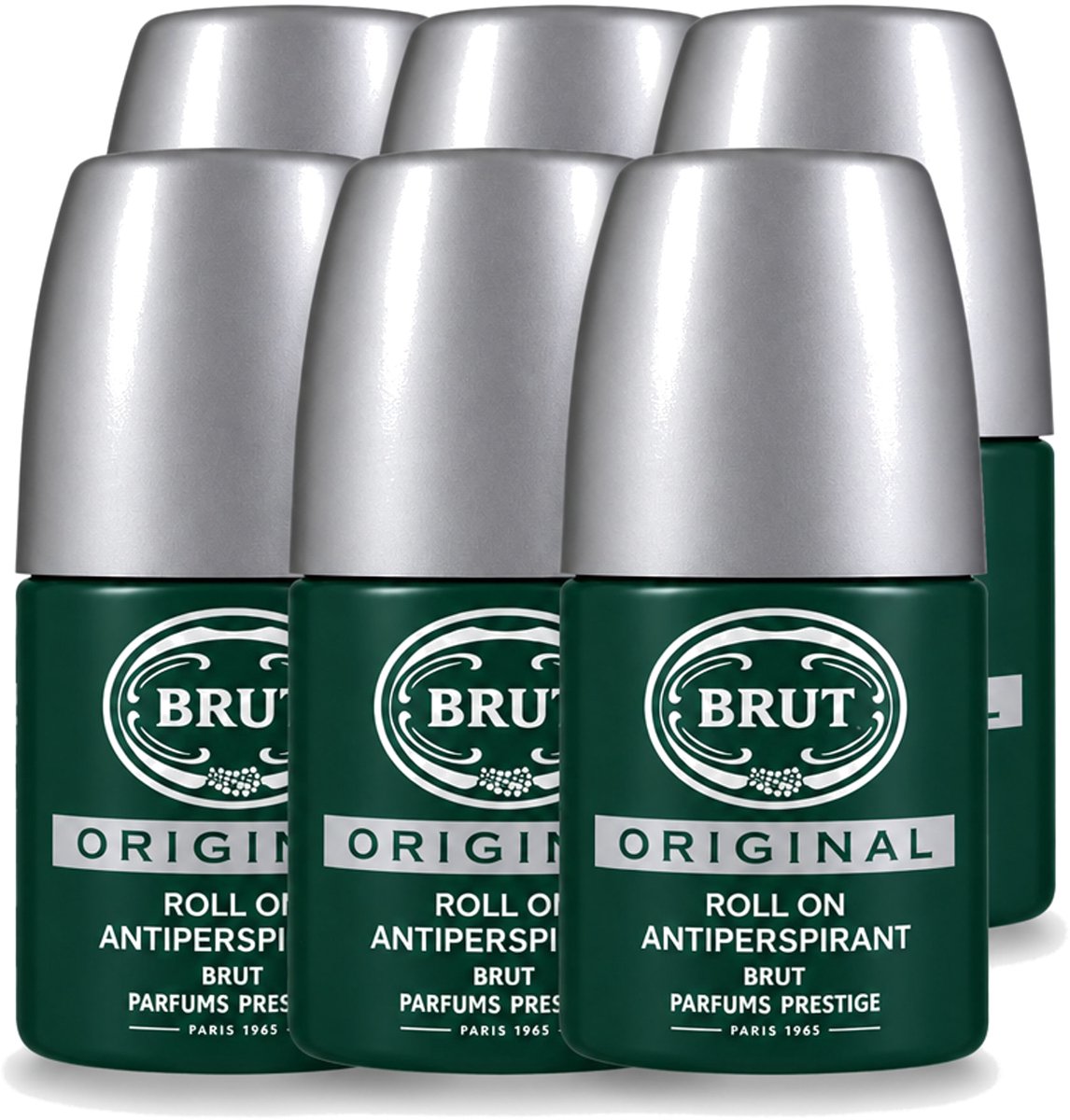 6 x Brut – Deodorant Roll-On – Original – Glas – 50 ml - Voordeelverpakking - 6 stuks