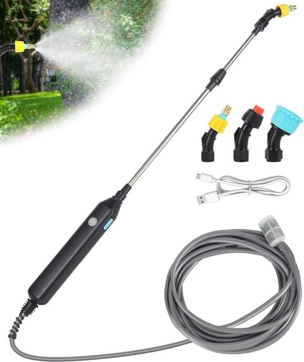 Draadloze drukspuit - 3,7 V - Elektrische plantenspuit met een slang van 3 m en 3 mondstukken - Draadloze drukspuit voor de tuin - Accu-tuinspuit - Drukspuit voor de tuin - Terrein - Gazon - Onkruid