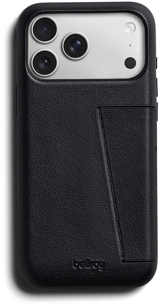 Bellroy Full Lederen 3 Card iPhone 18 Pro Max Hoesje – Ingebouwde Magnetische Portemonnee – Premium Leer – Schokabsorberend Polymeer - Zwart