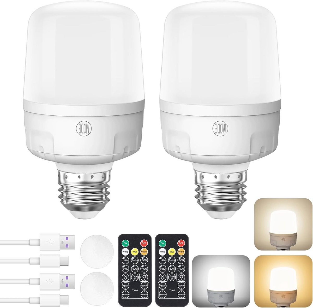 Draadloze LED Lamp met Afstandsbediening, 9W, Oplaadbare 2000 mAh, Ideaal voor Camping, Kast en Stroomuitval, Set van 2 met 4 Timers en USB-C Oplader