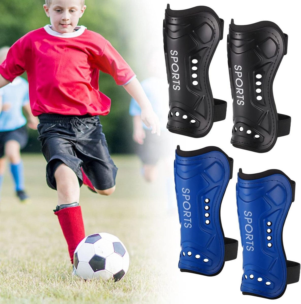 Lichte en Ademend Voetbalscherm voor Kinderen, 2 Paar Scheenbeschermers voor Jongens, Beschermende Sportuitrusting voor Beginners
