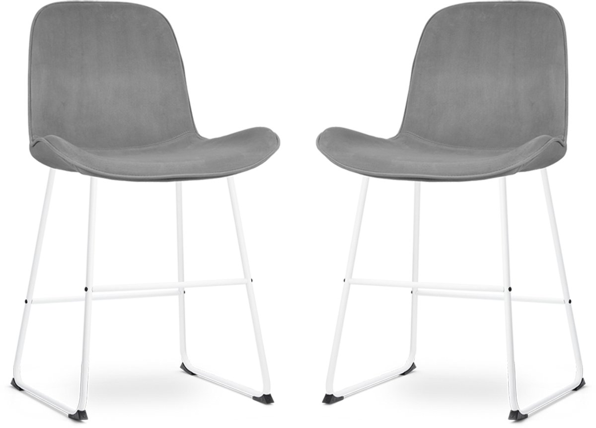Nolon Nino-Fé Barkrukken Set van 2 Velvet Grijs - Wit Onderstel - 65 cm - Kookeiland - met Rugleuning - Velours