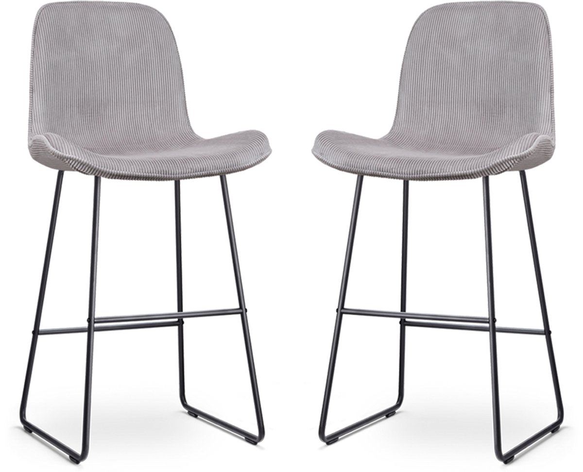 Nolon Nino-Fé Barkrukken Set van 2 Ribstof Warm Grijs - Zwart Onderstel - 75 cm - Barstoel - met Rugleuning - Stof - Keuken Rib - Warmgrijs - Zwart onderstel