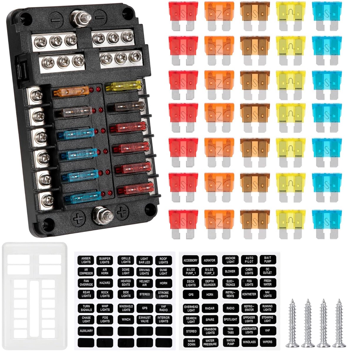 Car Fuse Holder, 12 V, Fuse Box, 12-Way Fuse Holder with 30 Pieces Car Fuses and LED Warning Display for Car, Boat - ShopVlot