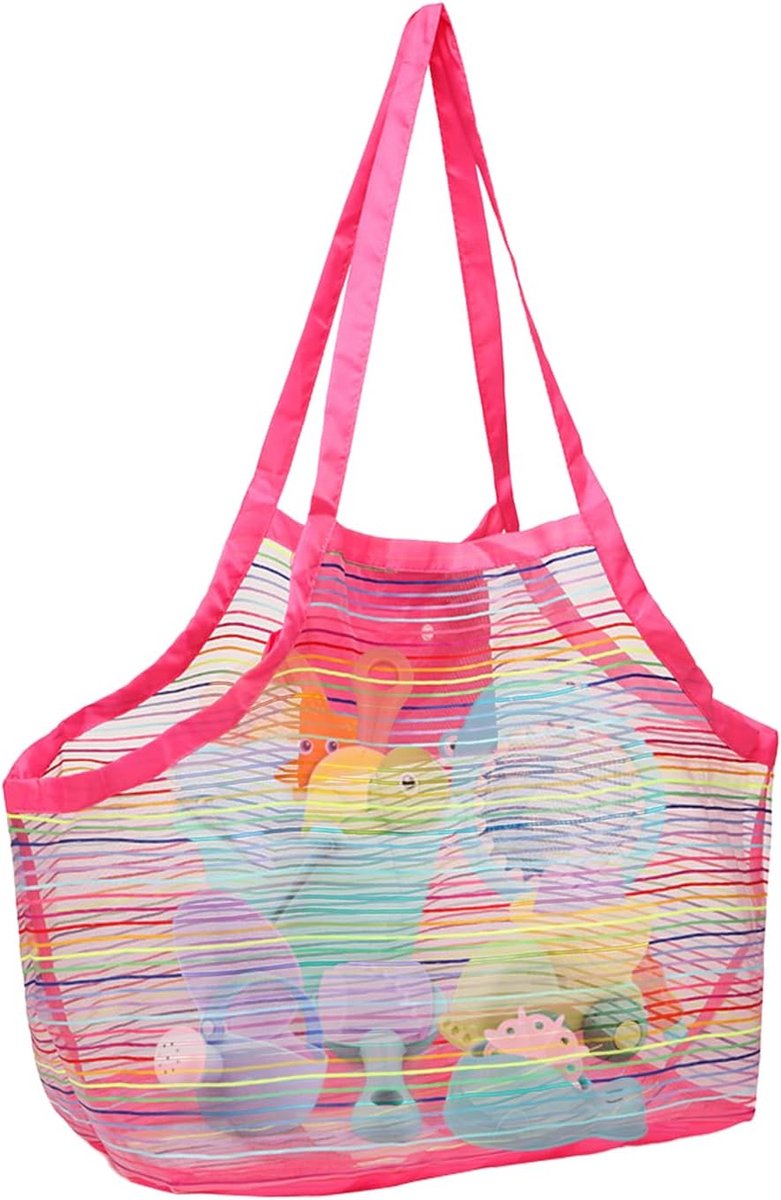 Pink Kids Toy Storage Bag, Mesh Beach Bag Buckle, Reusable, Collapsible with Handle, Large Lightweight Beach Bag for - ShopVlot