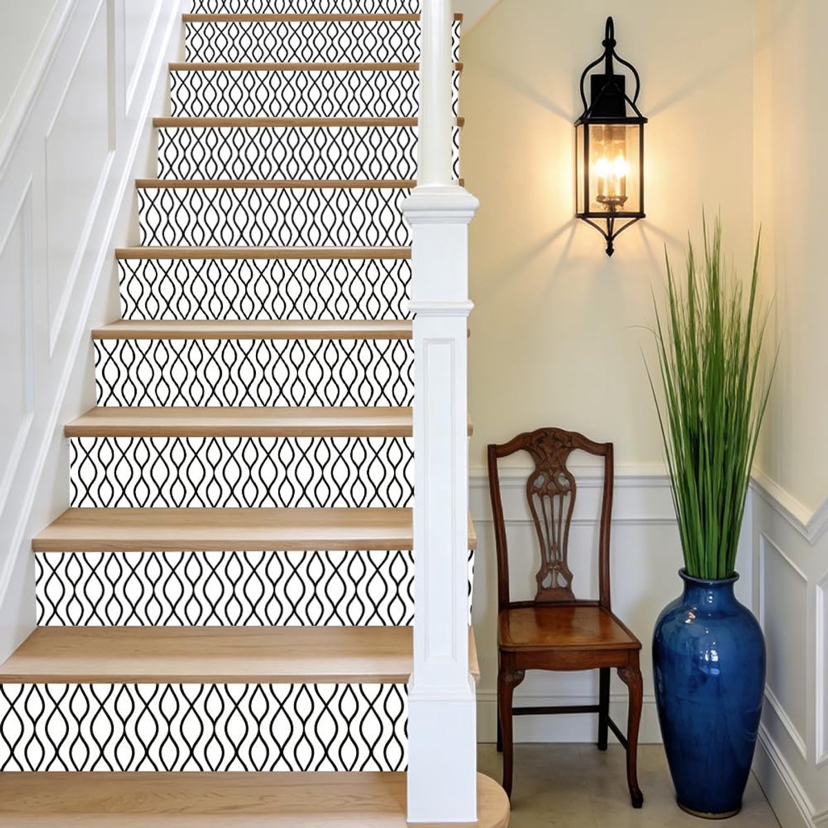 15 stuks moderne trapstickers, golven, geometrisch, pvc, zelfklevende trapfolie, 100 x 18 cm, grijs, decoratieve - ShopVlot
