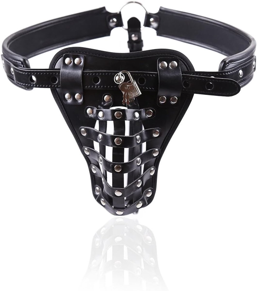Mens Chastity Belt Cage Leather For Men Thong Bondage SM . - ShopVlot
