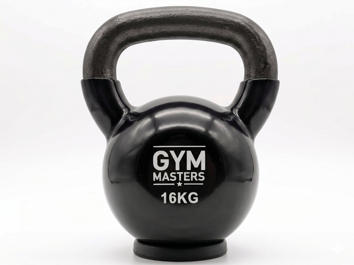 Gym Masters Kettlebell 16 kg – Vinyl Kettlebell met Rubberen Bodem – Optimale Vloerbescherming & Veilig Trainen – Premium Grip – Thuis Fitness