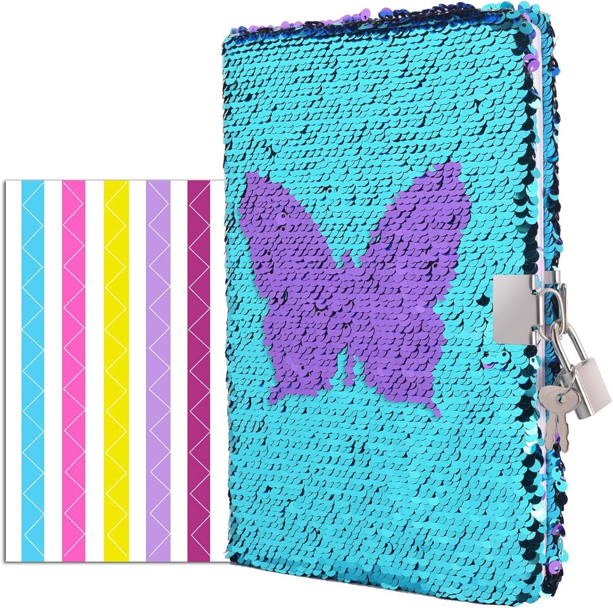 Magic Reversible Notebook with Sequins and Key Lined Travel Journal with Photo Corner for Women and Girls, Size A5 - ShopVlot