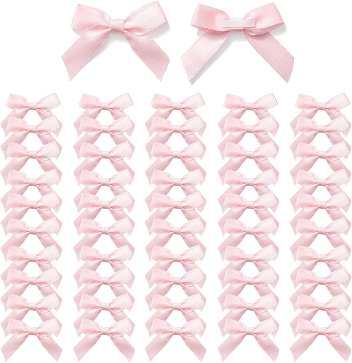 SnelShoppen - 50 Stuks Zelfklevende Cadeaubogen Roze Satin Ribbons - 6.5cm x 6.5cm - Perfect voor Verjaardagen, Valentijnsdag, Kerst, Bruiloften en DI