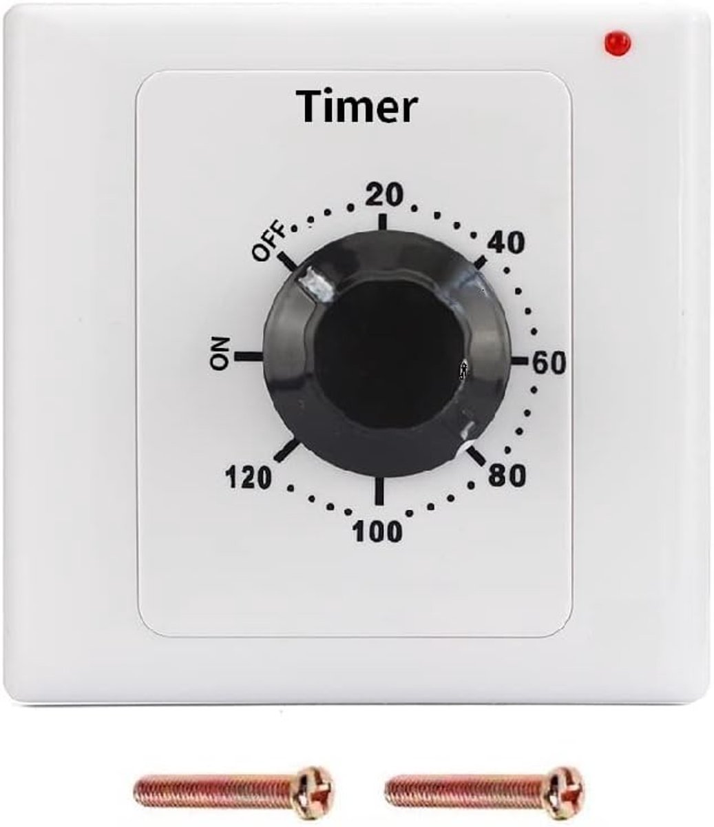 SnelShoppen - Timerschakelaar 120 Minuten AC 220V 15A Mechanisch Countdown Timer Stopcontact Intelligente Tijdschakelaar voor Keuken, Tuin, Camping