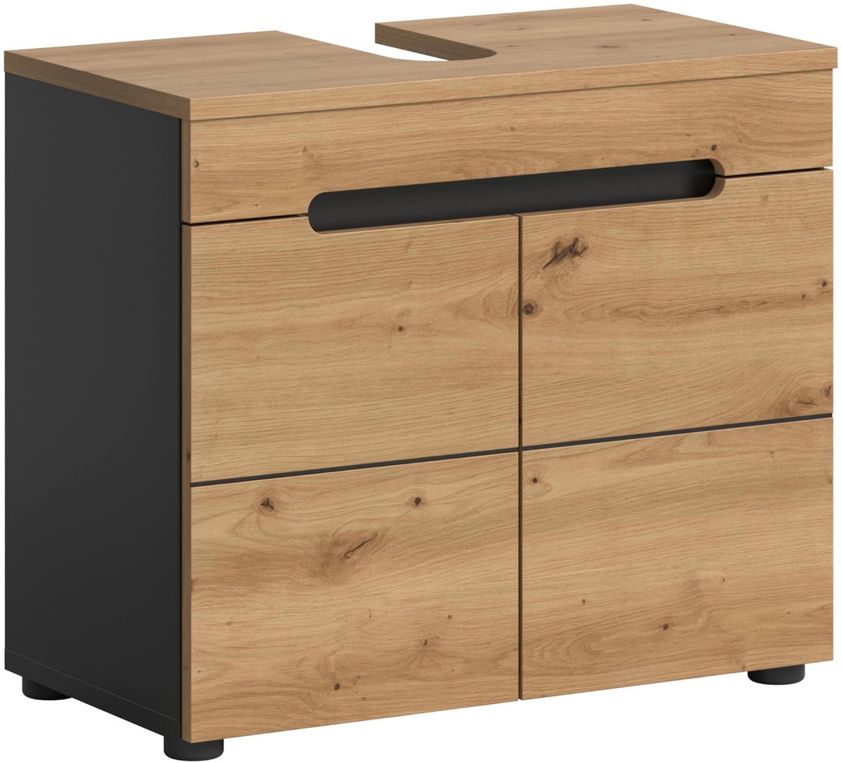 SnelShoppen - Badkamer Canu Wastafelonderkast Badkameronderkast Basalt Grijs, 63x55x34cm, Stijlvolle en Ruimtebesparende Oplossing voor Jouw Badkamer