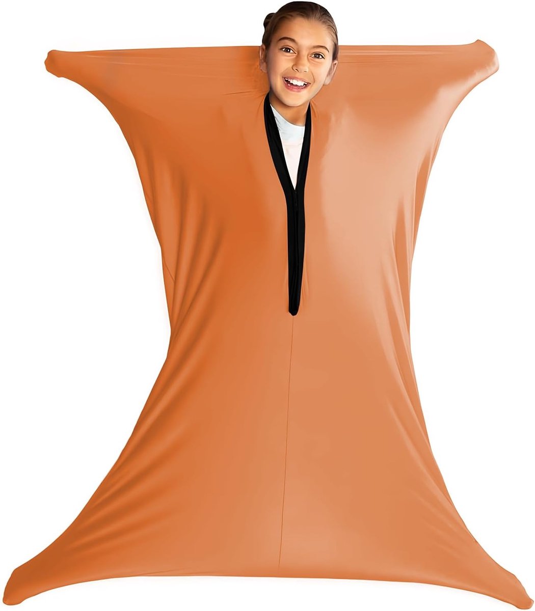 Lichaamssokken voor Kinderen, 142cmx71cm Volledige Lichaamswikkelen Rekbare Lichaamssokken om Stress te Verlichten voor Kinderen met Autisme, Anxiet (Oranje, L/140-160cm)