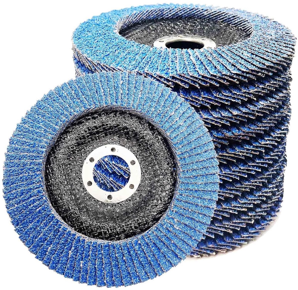 10 stuks waaierschijven 125 ijzer metaal voor haakse slijper, 125 mm T29 lamellenschijf, korund zirkonia, blauw, roestvrij staal, hout, slijpschijven (korrel 60)