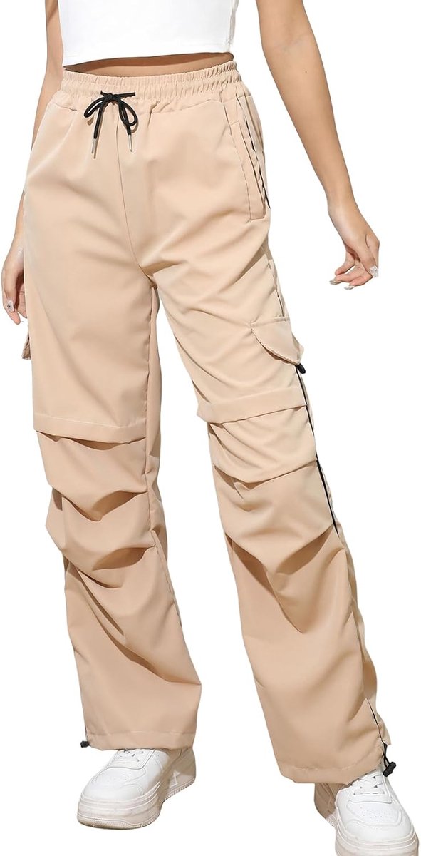 Cargobroek voor dames, Y2k hoge taille, baggy parachute broek met zakken, tieners, meisjes, brede pijpen, streetwear, vrijetijdsbroek