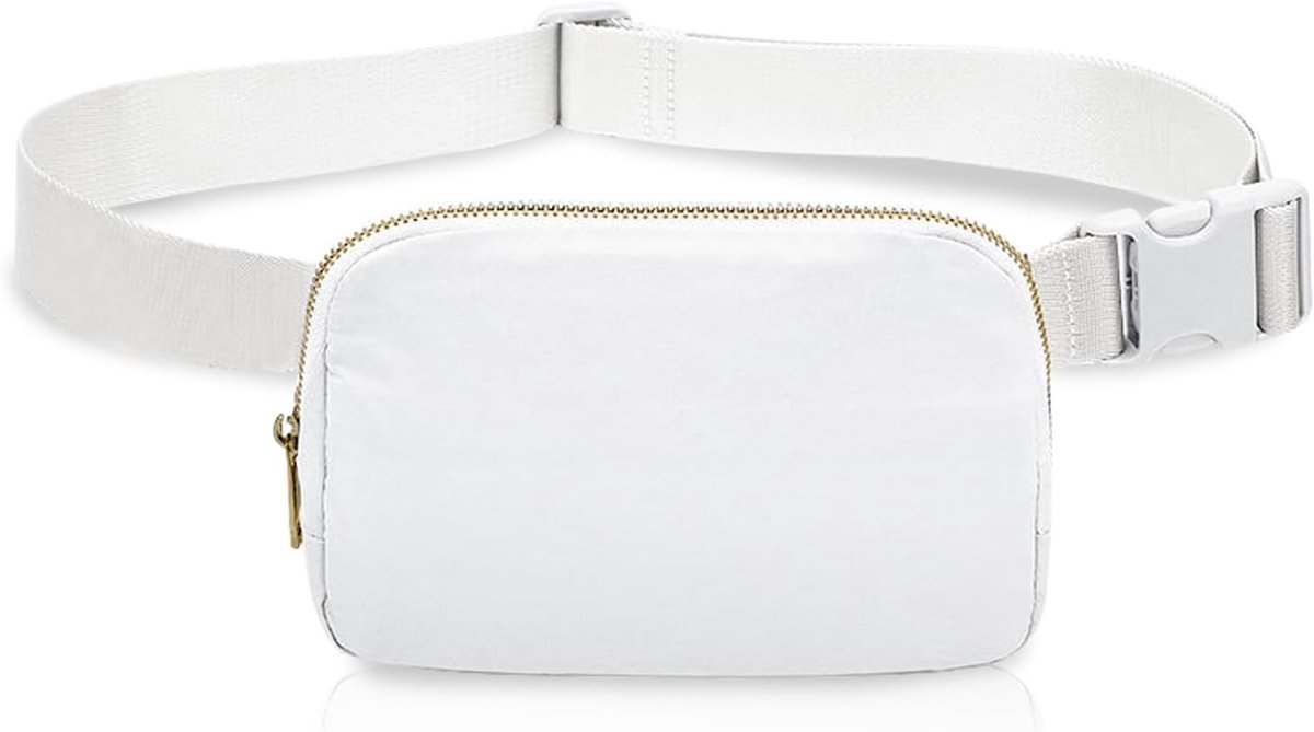 Waterdichte Heuptas van Nylon met Verstelbare Band voor Dames en Heren - Ideaal voor Training, Hardlopen en Reizen met 3 Mesh Vakken - Wit 20 x 2.5 x 14